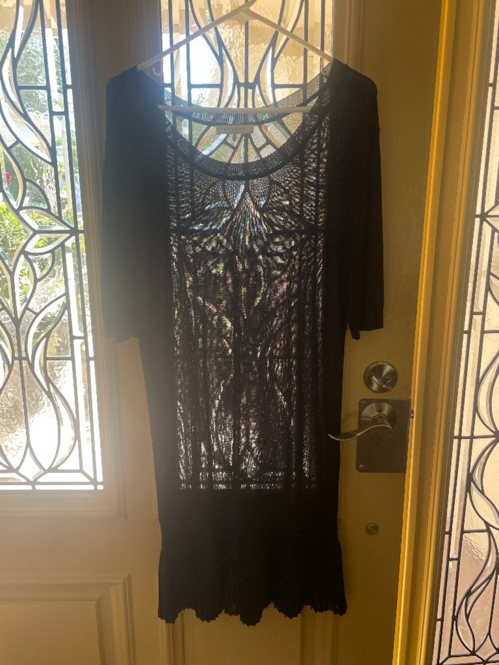 Sandro Paris Black Knee Length Dress with Pleated Lace Bottom